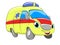 Cartoon yellow ambulance car. Funny cartoon yellow car. Vector illustration.