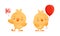 Cartoon Yellow Chicken Greeting and Holding Balloon Vector Set