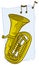 Cartoon yellow copper tuba with musical notes