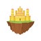 Cartoon yellow island castle on white background.