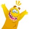 Cartoon yellow monster. Halloween vector illustration of excited monster.
