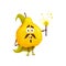 Cartoon yellow pear fruit wizard character, quince