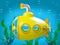 Cartoon yellow submarine under water