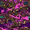 Cartoon yellow violet pink psychedelic horizontal wavy seamless pattern