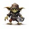 Cartoon Yoda Holding A Cauldron: Cute Hip Hop Urban Goblin Illustration