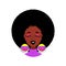 Cartoon Young African American woman with beautiful hair and multi-colored earrings.