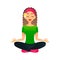 Cartoon young beautiful girl practicing yoga in a lotus pose. Flat women meditates and relaxes. Physical and spiritual ther