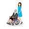 Cartoon young beautiful woman rolls grandmother in wheelchair