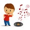 Cartoon young boy dance with radio recorder