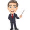 Cartoon young businessman presenting with a pointer