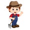 Cartoon young farmer holding rake