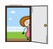 Cartoon Young Lady looking from Door