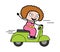 Cartoon Young Lady Riding Scooter