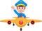 Cartoon young pilot riding a plane