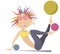 Cartoon young woman do exercises with the balls isolated illustration