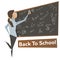 Cartoon young woman near school blackboard
