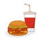 Cartoon yummy double burger and soda pop