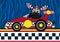 Cartoon Zebra in Racing Car