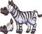 Cartoon zebra standing with two different expressions