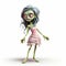 Cartoon Zombie Character In A Pink Dress - 3d Render