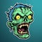 Cartoon Zombie Face Sticker - Highly Detailed Dark Blue And Light Blue Design