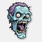 Cartoon Zombie Head Sticker With Purple Tongue