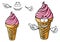 Cartooned strawberry pink ice cream character