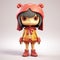 Cartoonish 3d Anime Girl In Red Coat And Pink Jumpsuit
