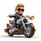 Cartoonish 3d Boy On Motorcycle: Precise, Lifelike, And Charming Character Design