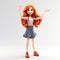 Cartoonish 3d Model Of A Red-haired Girl Waving Arms - Highly Realistic Character Design