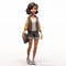 Cartoonish 3d Model Of Young Woman In Colored Shorts And Jacket