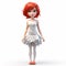 Cartoonish 3d Render Of A Girl In A White Dress With Red Hair