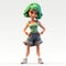 Cartoonish 3d Render Of Jennifer With Green Hair And Denim Shorts