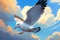 Cartoonish atlantic seabird, seagull. Sea Gull, bird in a cartoon style painting. Generative ai art illustration