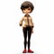 Cartoonish Female 3d Model With Black Jacket And Brown Shoes