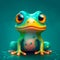 Cartoonish Frog on Teal Background. Generative AI