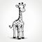 Cartoonish Giraffe Illustration Character In Black And White Grayscale