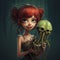 Cartoonish Girl Holding Octopus: Artgerm Inspired Tim Burton Character