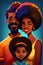 Cartoonish illustration of African-American family, mother, father and daughter. Black history month concept