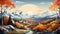 Cartoonish Illustration Of Charming Stowe, Vermont With Serene Mountains