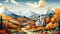 Cartoonish Illustration Of Charming Stowe, Vermont With Serene Mountains