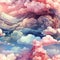 Cartoonish illustration of clouds and mountains in vibrant colors (tiled)