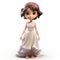 Cartoonish Innocence 2d Girl In White Dress With 3d Model