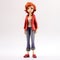 Cartoonish Innocence: 3d Printed Anime Character With Red Hair And Jeans