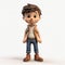 Cartoonish Kid Boy 3d Model In Jeans And Brown Boots