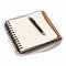 Cartoonish Notebook With Pen On White Background