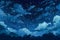 Cartoonish painted clouds on a dark night or evening sky. The clouds are beautifully done in a childish style.