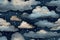 Cartoonish painted clouds on a dark night or evening sky. The clouds are beautifully done in a childish style.