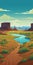 Cartoonish Realism Landscape Poster: River And Desert Illustration