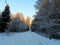 Cartoonish road in Talsa park during winter evening